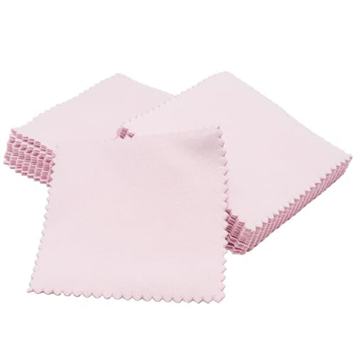 50 Pcs Pink Jewelry Cleaning Cloth - Premium Polish Cloth for Silver, Gold, Platinum & Glasses (Wrapped Tarnish Remover)