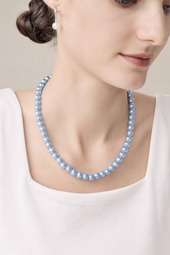 BABEYOND Round Imitation Pearl Necklace Wedding Pearl Necklace for Brides - color: Baby Blue, size: 8mm