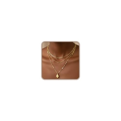 Gold Layered Necklaces for Women, 14K Gold Plated Paperclip Snake Chain Necklace Set, Dainty Coin Cross Tear Pendant Layering Choker Necklaces, Simple Trendy Stackable Jewelry Gifts - color: 3PCS / Teardrop & Chain& Chain