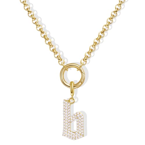 KissYan Custom Charm Necklaces for Women, 14K Gold Plated Initial Letter Pendant Box Chain Necklace Dainty Jewelry Gift - style: Gold B