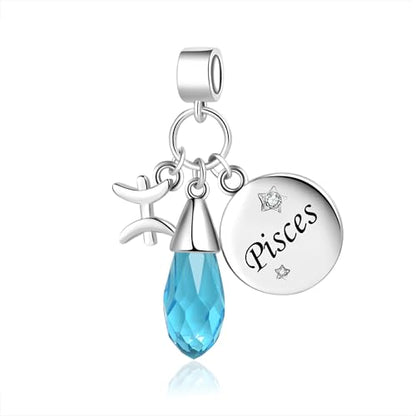 LSxAB Birthday Birthstone Zodiac Sign Charm Compatible with Pandora Charms Bracelets for Women - style: 03 Pisces