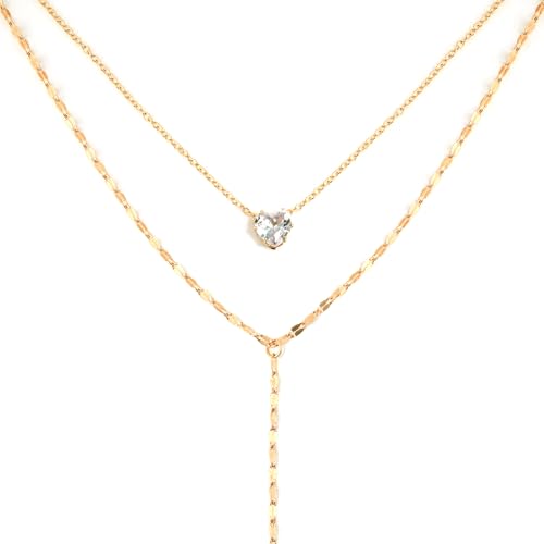 Necklace for Women, Dainty Long 14K Gold Y-Shaped Necklace Jewelry Trendy Beaded Layered Chain Drop Necklaces Jewelry Women Gifts - style: Flash Diamond-156