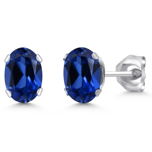 Gem Stone King Oval Gemstone Birthstone Stud Earrings for Women Men | Oval Cut 7X5MM | Fine Jewelry Gifts for Mom Dad Wife Him Her - style: Blue Created Sapphire, September