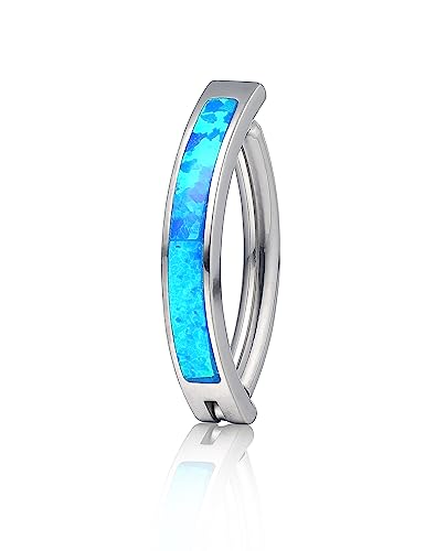 limerencia 14G G23 Titanium Belly Button Ring with Small Teardrop Cubic Zirconia 10mm Internally Threaded Navel Piercing Jewelry - color: Curved Hoop Blue Opal