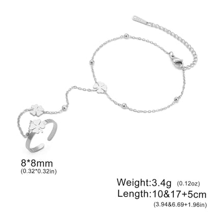 UNIFT Hand Chain Bracelets for Women Set Stainless Steel Adjustable Heart or Four-Leaf Clover Ring Chain Bracelet Trendy Dainty Jewelry Set Gifts - color: silver 2