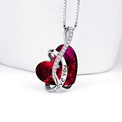 AOBOCO I Love You Sterling Silver 12 Birthstone Heart Pendant Necklace Embellished with Crystals from Austria, Mother's Day Anniversary Birthday Jewelry Christmas Gifts for Women Grandma Nana - color: C-January