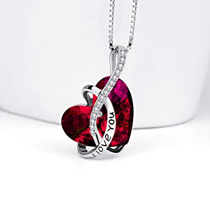 AOBOCO I Love You Sterling Silver 12 Birthstone Heart Pendant Necklace Embellished with Crystals from Austria, Mother's Day Anniversary Birthday Jewelry Christmas Gifts for Women Grandma Nana - color: C-January