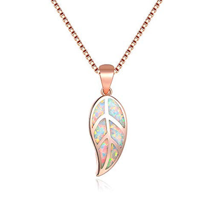 CiNily Opal Leaf/Flower Pendant Necklace for Women Silver Plated Jewelry Gift - color: Pink