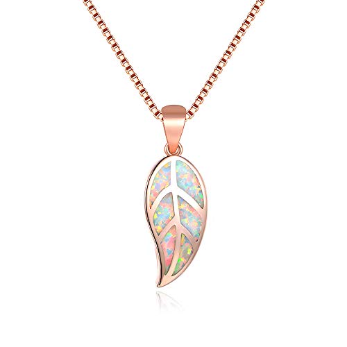 CiNily Opal Leaf/Flower Pendant Necklace for Women Silver Plated Jewelry Gift - color: Pink