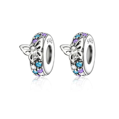 ARTCHARM Clasp Love Safety Chain Charm - Authentic 925 Sterling Silver Heart Beads - Fit European Style Bracelet - color: 2pcs Butterfly Colorful Spacer Stopper