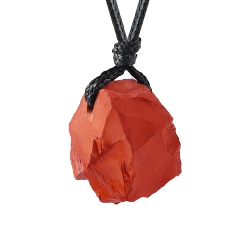 FANASY Natural Raw Crystal Necklace for Women Irregular Stone Necklaces Spiritual Gemstone Pendant with Adjustable Rope - color: Red Jasper