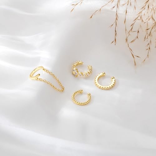 14K Gold Plated Ear Cuff Earrings for Women, Dainty Ear Cuffs Non Piercing Clip on Earrings Trendy Non pierced Cubic Zirconia Fake Hoop Earring Jewelry Sets for Women - color: Gold-4
