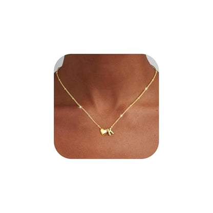 Ursteel Gifts for Kids Teen Girls - Dainty 14K Gold Plated Initial Heart Necklace for Women Trendy, Tiny Letter A-Z Necklaces Personalized Birthday Gifts for Teen Girls Jewelry - color: K