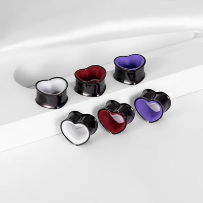 DOEARKO 6PCS Heart Shape Ear Tunnels Plugs Stainless Steel Hollow Double Flared Ear Gauges Tunnels Stretcher Body Piercing Earring Jewelry for Women Men 8mm-19mm - color: 3P-BH, size: 14 mm