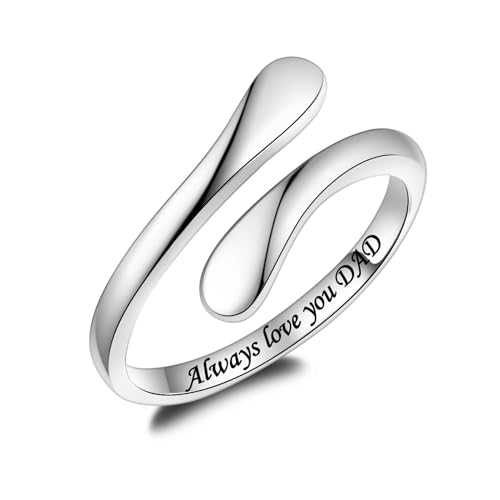 Fookduoduo 925 Sterling Silver Ring Inspirational Jewelry adjustable Wrap Open Rings for Women - style: Always Love You Dad