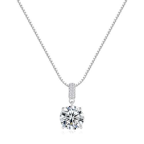 SUNFEEL Sterling Silver Necklaces 2 Carats Cubic Zirconia/Moissanite Necklace Dainty Jewelry Gifts for Mom Wife Girlfriend Bridal for Prom Wedding Anniversary Birthday - color: 01-Cubic Zirconia-Silver