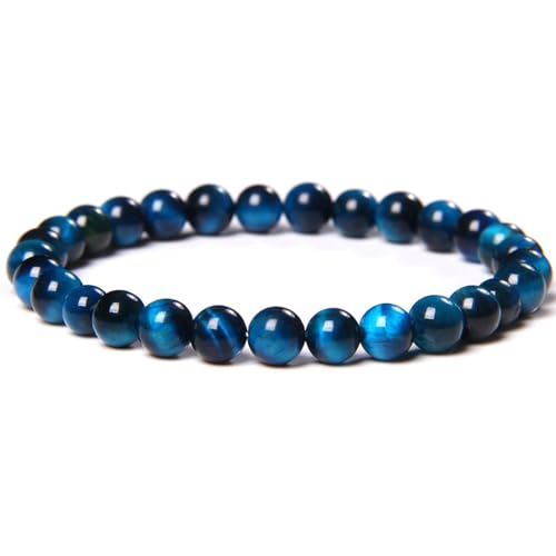 6/8/10/12mm Natural Blue Tiger Eye Bracelet Stress Relief Elastic Gemstone Natural Stone Beads Bracelet for Men Women Stretch Unisex - style: 6mm