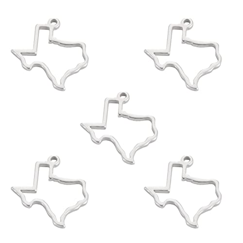 kkjoy 5Pcs Hollow Continents Maps of USA Pendant Charms for Jewelry Making and Crafting, Stainless Steel Mini Charm Craft Supplies Accessories for DIY Bracelet Necklace Earrings - color: Hollow Texas Map - Silver