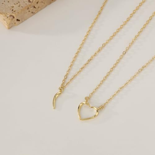 Pendant Necklace for Women, Fashion Jewelry, 14k Gold-Plated Star/Sun/Moon/Heart Set/Necklace Gift for Friends - color: Heartset-G