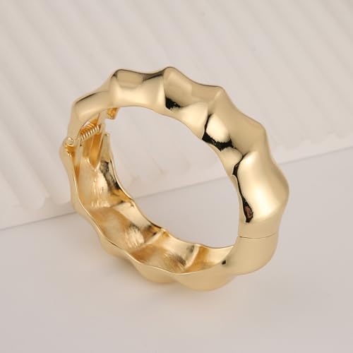 HZMAN Chunky Gold Cuff Bracelets for Women Thick Wide Bangle Bracelet Hammered Open Hinge Wrist Cuff Bracelet Jewelry Gift - color: 10.Twisted Gold