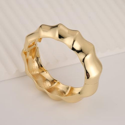 HZMAN Chunky Gold Cuff Bracelets for Women Thick Wide Bangle Bracelet Hammered Open Hinge Wrist Cuff Bracelet Jewelry Gift - color: 10.Twisted Gold
