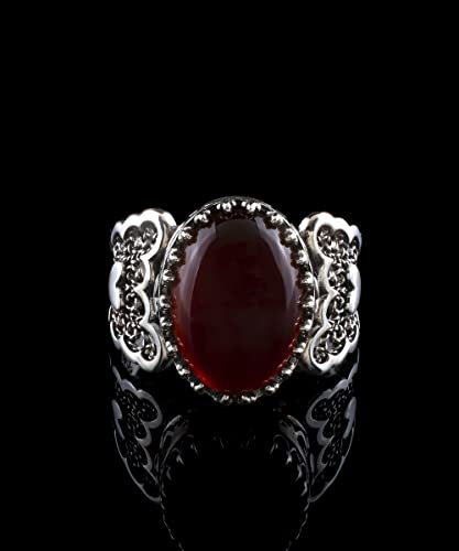 Filigranist 925 Sterling Silver Handcrafted Filigre Art Double Heart Detailed Women Cocktail Ring with Gemstones - color: Carnelian