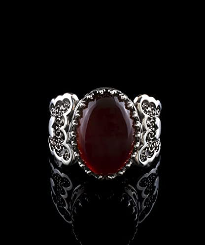 Filigranist 925 Sterling Silver Handcrafted Filigre Art Double Heart Detailed Women Cocktail Ring with Gemstones - color: Carnelian