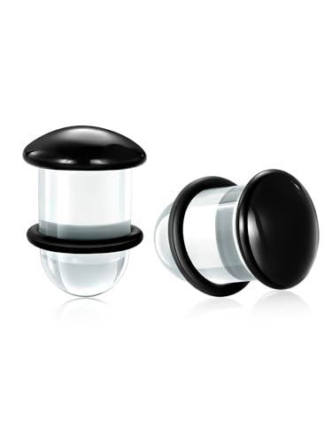 Aumeo One Pair Glass Gauges for Ears Single Flare Glass Plugs for Women and Men - color: Black, size: 11mm