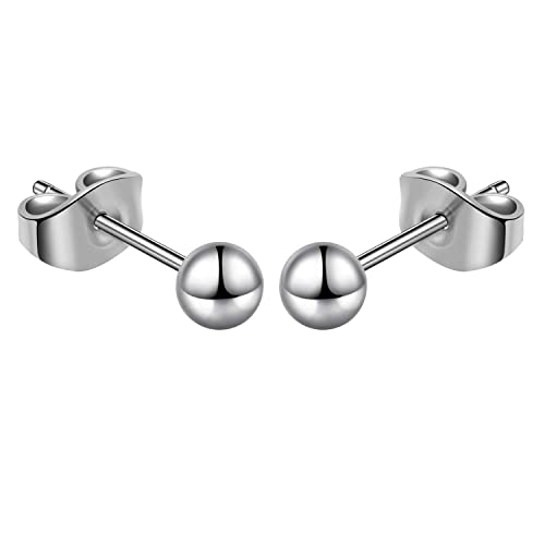 Titanium Ball Earrings Hypoallergenic Studs for Women Men Sensitive Ears Black 3mm 4mm 5mm Titanium Backs - style: 4mm polsihed