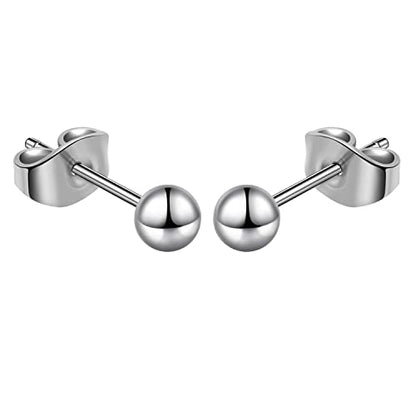 Titanium Ball Earrings Hypoallergenic Studs for Women Men Sensitive Ears Black 3mm 4mm 5mm Titanium Backs - style: 4mm polsihed