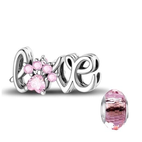 LNQOBU 925 Sterling Silver Charms for Bracelets Necklaces,5A Cubic Zirconias Evil Eye Dangle Beads Charms Jewelry Gift for Women (With one Spacer Beads Charms) - style: Love Pet Alphabet Charms