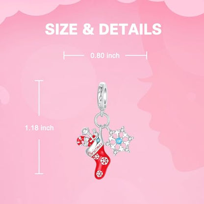 925 Sterling Silver Charms fits Bracelets and Necklace Pendant Bead Charms Jewelry Gift for Women Family Friends - style: Christmas Stockings Charm