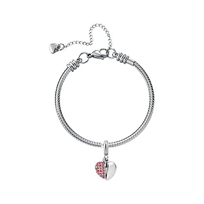KunBead Daughter Heart I Love You Birthstone Dangle Charms Compatible with Pandora Bracelet Gift for Womens Birthday - color: Red