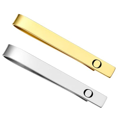GWD Stainless Steel Tie Clips for Men Personalized Initial Tie Clip Classic Tie Bar Set - color: O