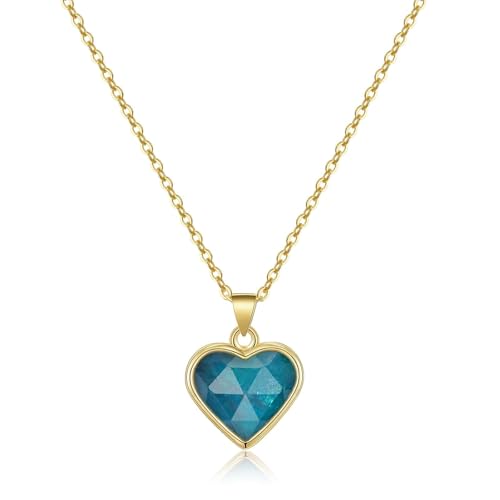 KissYan Healing Crystal Necklace, 14K Gold Plated Natural Stone Pendant Necklace Reiki Quartz Amethyst Citrine Gemstone Spiritual Jewelry Gifts for Women Girls - color: F-Blue Apatite-Heart