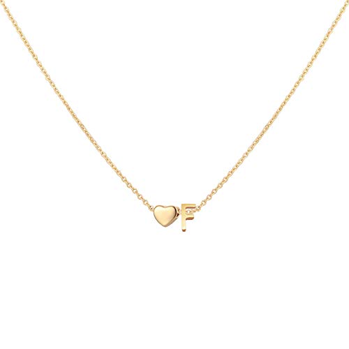 Glimmerst Initial Heart Necklace 18K Gold Plated Stainless Steel Tiny Heart Letter Necklace Personalized Monogram Name Necklace for Women - style: F