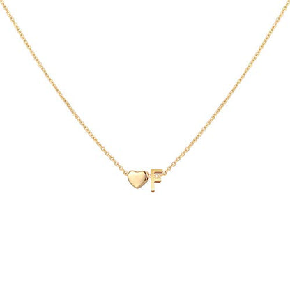 Glimmerst Initial Heart Necklace 18K Gold Plated Stainless Steel Tiny Heart Letter Necklace Personalized Monogram Name Necklace for Women - style: F