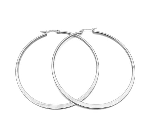Amazon Essentials Gold Plated or Stainless Steel Flattened Hoop Earrings - color: Stainless steel, size: 70 mm