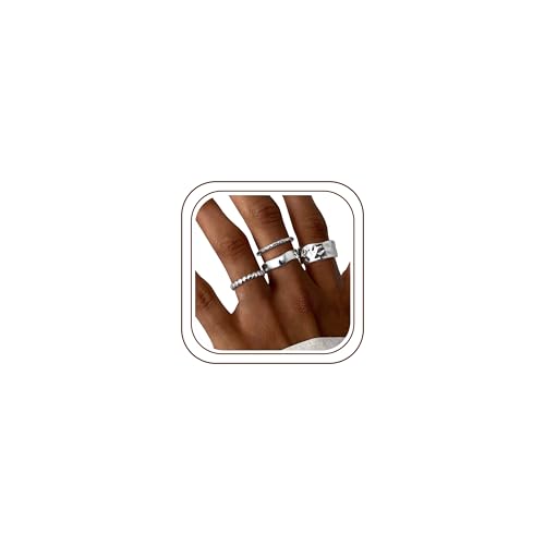 Stackable Chunky Gold Rings for Women Non Tarnish Dainty Silver Thumb Rings | 14K Gold Plated Stacking Rings Set,Trendy Gold Wedding Band Ring,Size 5-11 - color: Silver Plated