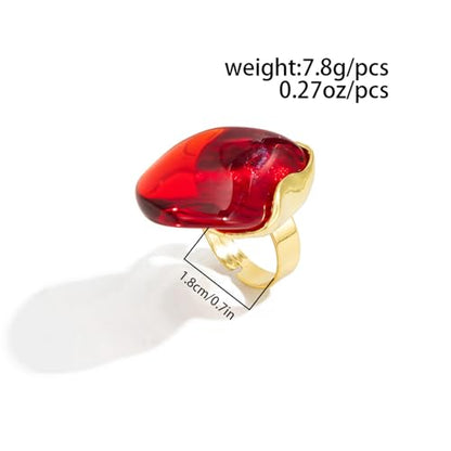 Chunky Statement Ring for Women Colorful Big Resin Rings Statement Irregular Geometric Shaped Large Ring Boho Summer Beach Vacation Chunky Jewlery - color: White