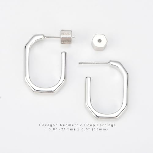 RENAIZ Dainty Lightweight Hoop & Stud Earrings for Women – 14K Gold Plated & Rhodium Plated, Minimalist Geometric Hypoallergenic Jewelry, Tiny Dainty Everyday Studs and Hoops - color: White Gold, style: Hexagon