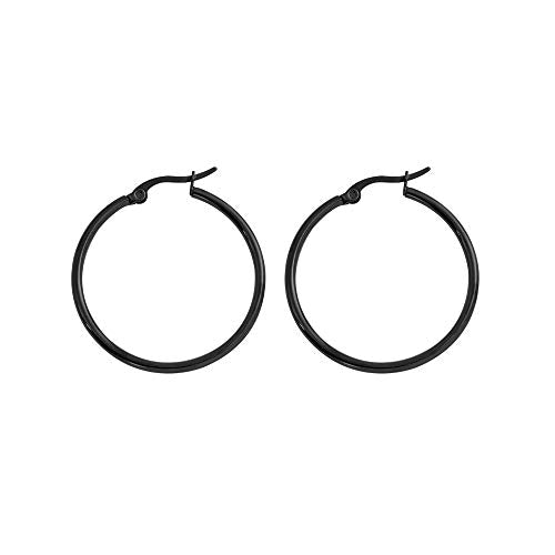 Rounded Hoops Earrings (20mm-60mm Diameter) - color: Black 30mm