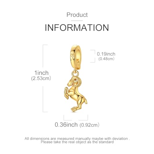 LAZA 925 Silver Charms for Bracelets and Necklaces Gold charms for Women | Summer Travel Party Lucky Zodiac Charms Clearance Pendant Beads Christmas Birthday Graduation Gift Jewelry for Women - color: Aries