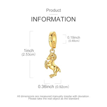 LAZA 925 Silver Charms for Bracelets and Necklaces Gold charms for Women | Summer Travel Party Lucky Zodiac Charms Clearance Pendant Beads Christmas Birthday Graduation Gift Jewelry for Women - color: Aries
