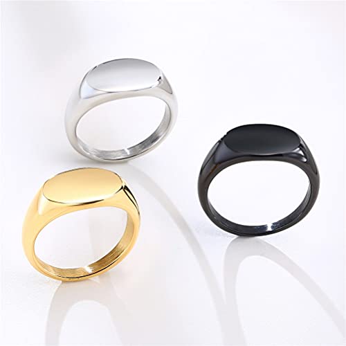 HIJONES Mens Stainless Steel Signet Ring Matte Brushed Square | Simple Statement ,Wedding Band,Polished Round - color: 9mm-Black