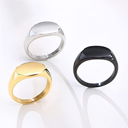 HIJONES Mens Stainless Steel Signet Ring Matte Brushed Square | Simple Statement ,Wedding Band,Polished Round - color: 9mm-Black