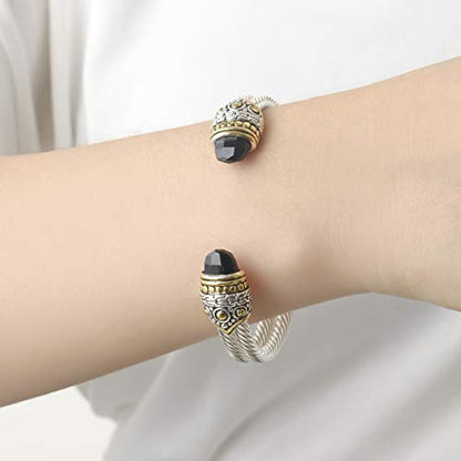 Designer Inspired Jewelry Double Cable Wire Facet CZ Antique Bangle Elegant Beautiful - color: Black