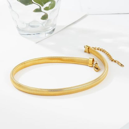 Badu Chunky Gold Stainless Steel Choker Necklace For Women Stretch Snake Shain Non Tarnish Gold Triple Necklace - color: Gold-01