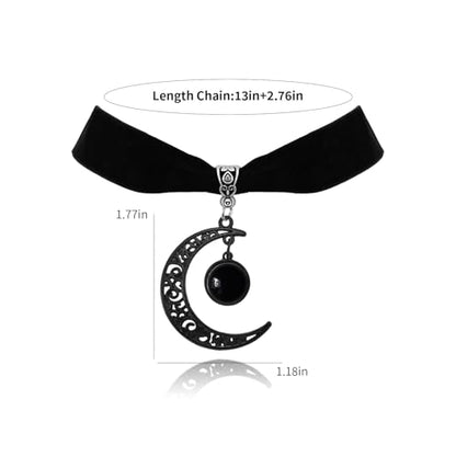 Gothic Black Velvet Goth Choker Necklace for Women,Cameo Black Choker Crow Skull Pendant Necklace Vintage Collar Skull Necklace Gothic Jewelry - style: Black moon
