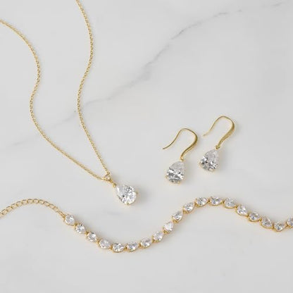 SWEETV Bridal Wedding Jewelry Set for Brides,Teardrop Bridesmaids Jewelry Set - color: S02 Gold